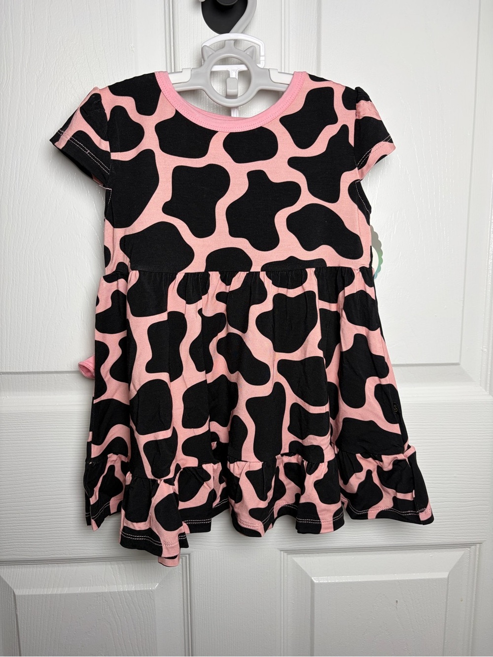 Sugar Swan Pink Cow Print Bamboo Peplum Dress Shorts Set 4T NWT